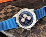 Replica Breitling Navitimer Watch Blue Moonphase Dial and Rubber Watch Band